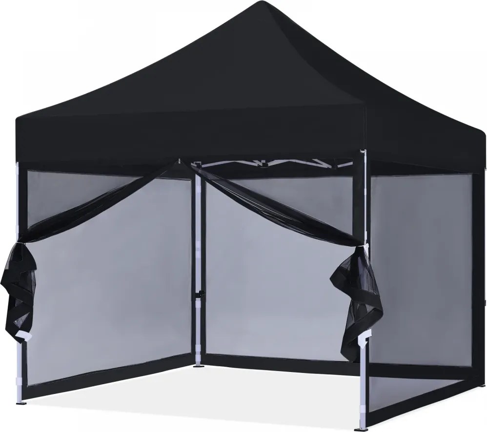 ABCCANOPY – Cort pavilion pliabil 3x3 m, cu pereți Mesh anti-insecte, înălțime reglabilă (3 trepte), impermeabil, protecție UV, Negru,