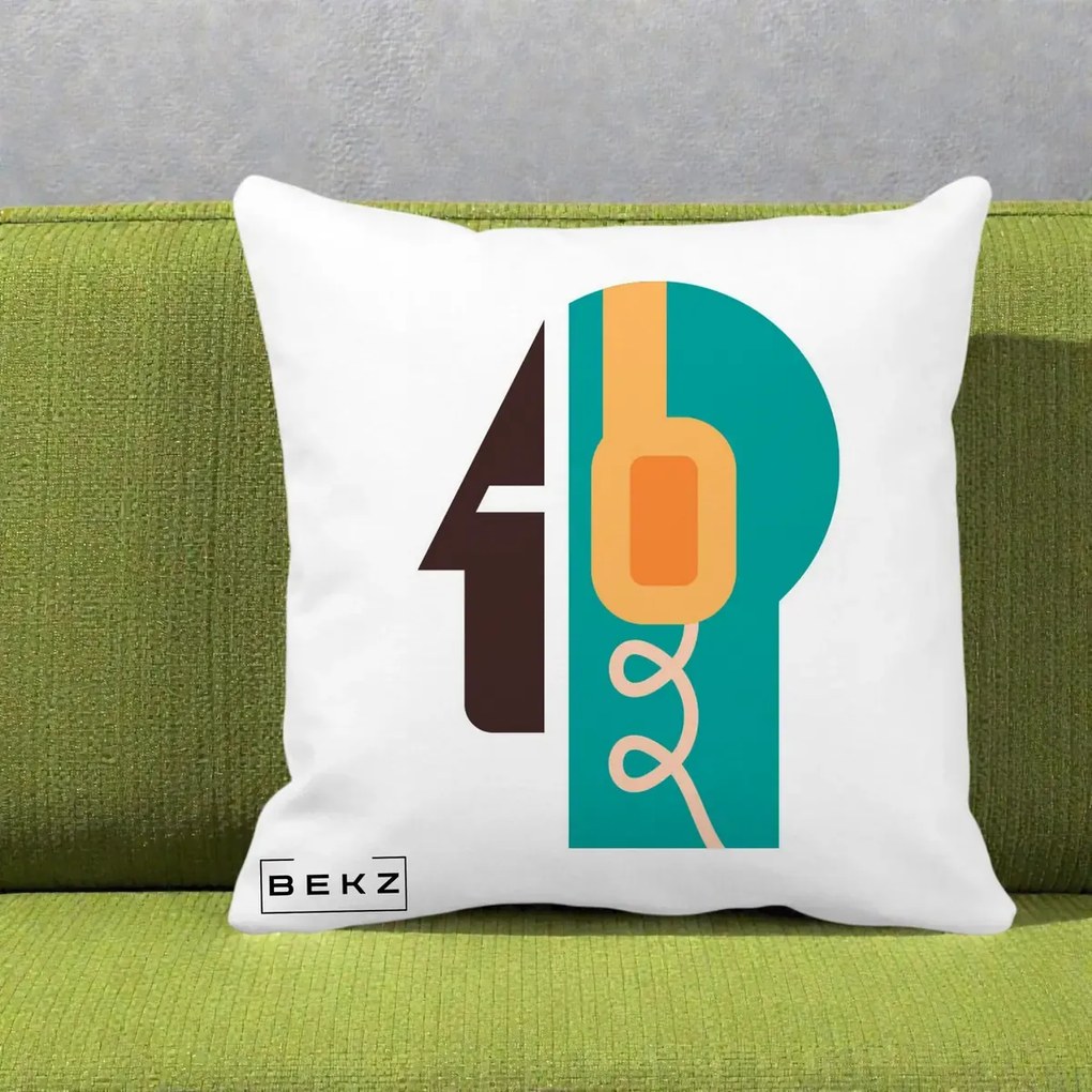 Perna Personalizata Retro Casti Muzicale, 40x40 cm, Alba Mata, Husa Detasabila, Perna Inclusa, BEKZ®