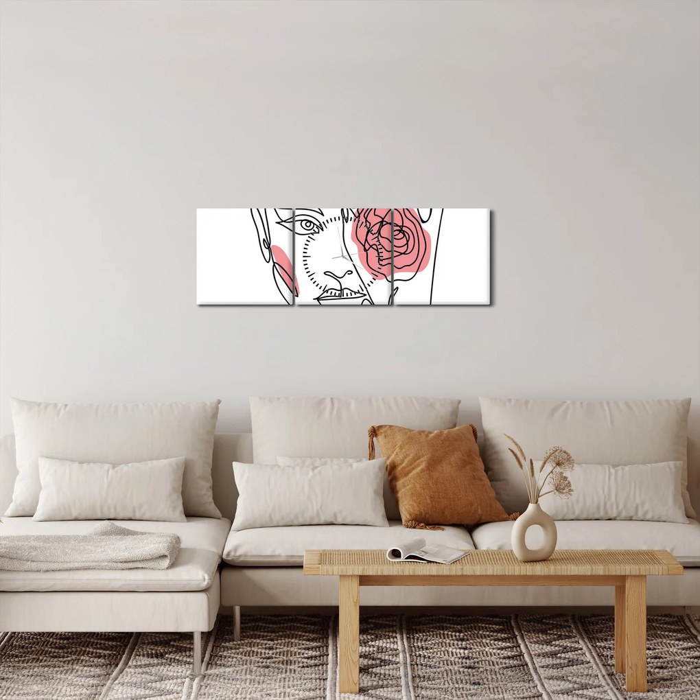 Tablou - Linie de artă față cu trandafir (cu ceas) (90x30 cm)