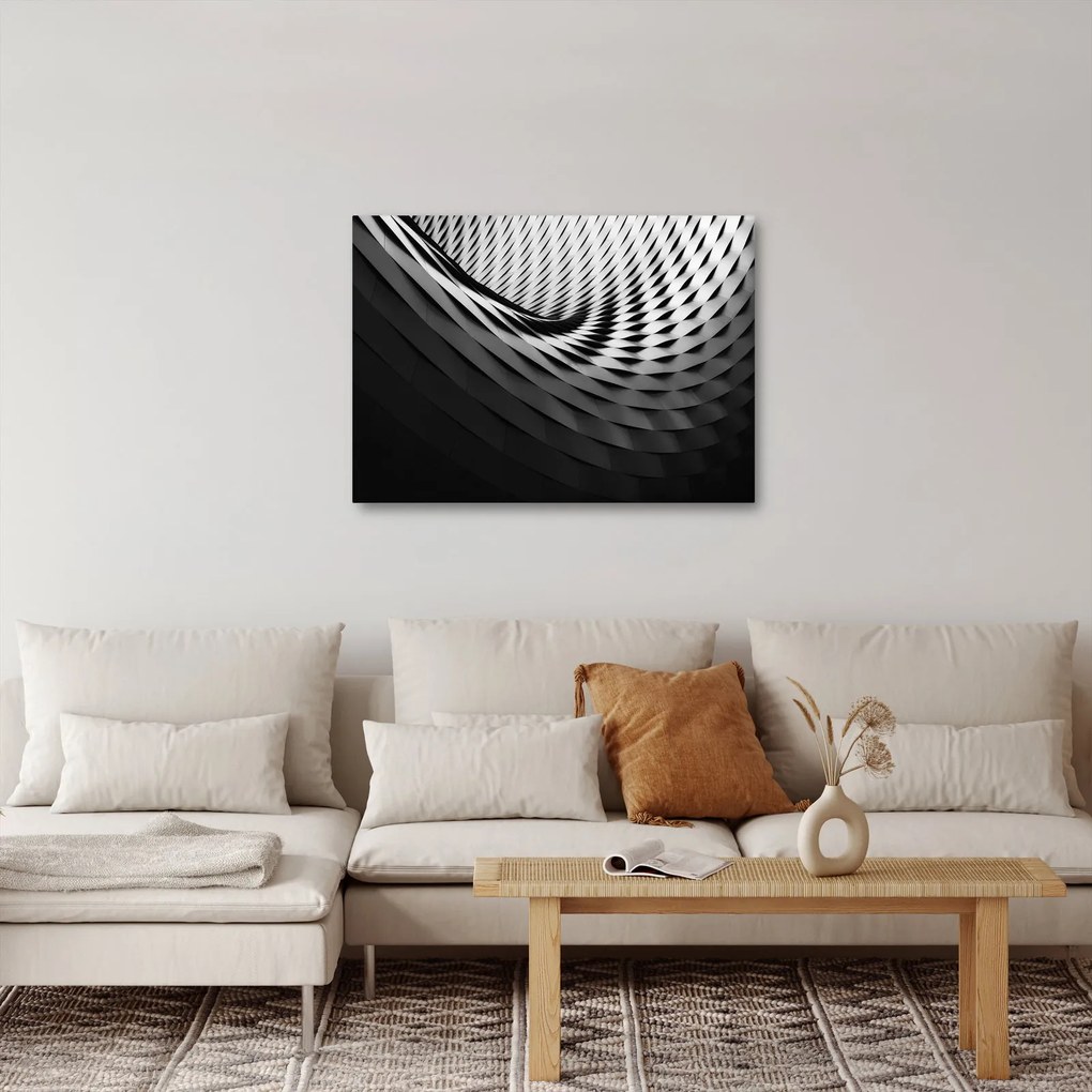 Tablou abstract - spirală alb neagră (70x50 cm)