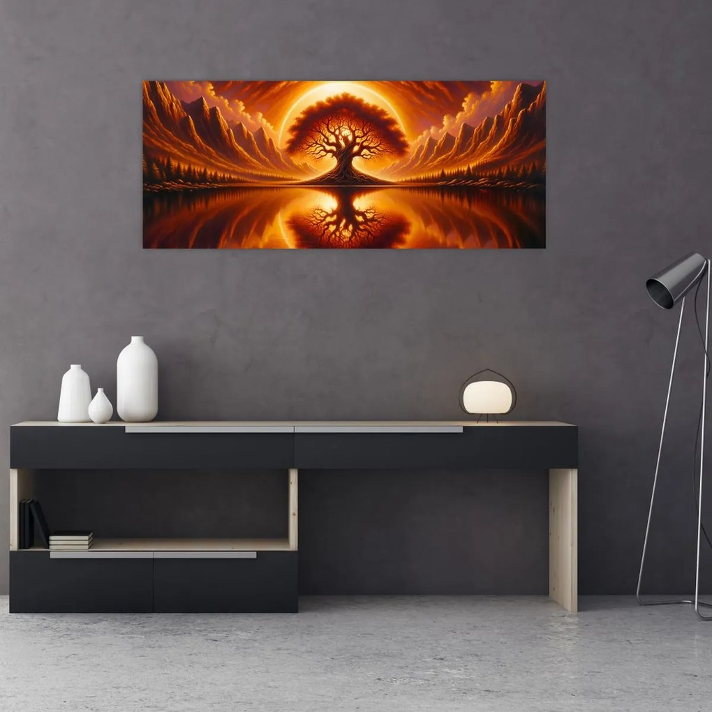 Tablou – Arbore în soare sângeriu (120x50 cm)