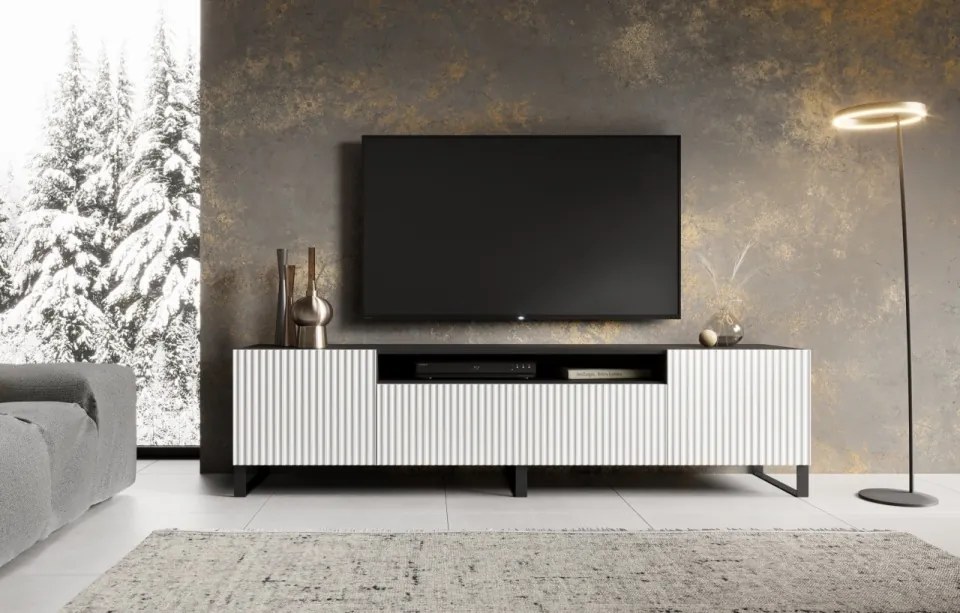 Comodă TV, 200x41x53 cm, Noemi, ADRK Furniture (Culoare: Alb / Alb)