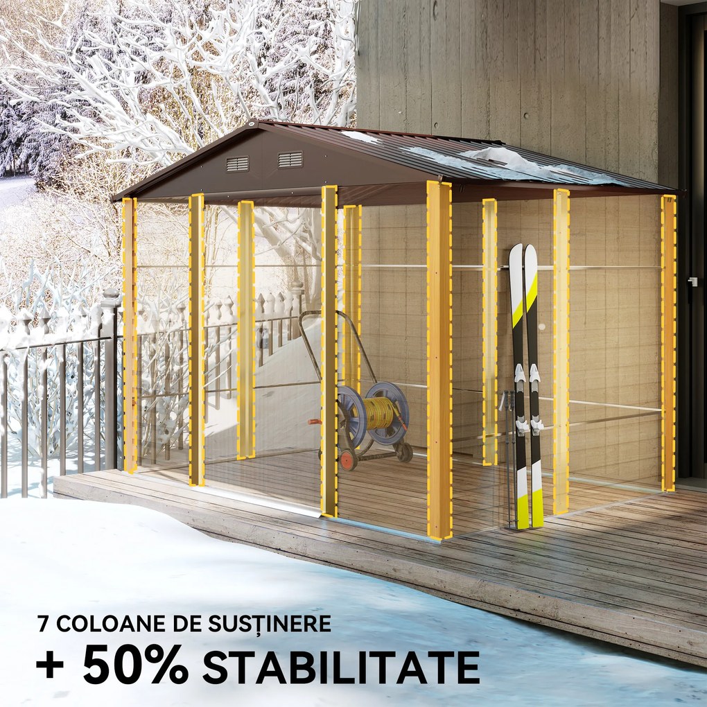 Outsunny Dulap Grădină Metal Glisant Maro | Aosom Romania