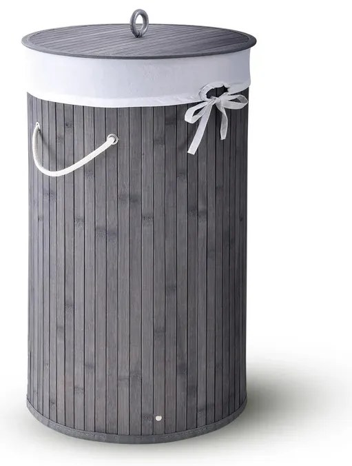 Juskys Coș de rufe din bambus Curly Round 55 L - gri