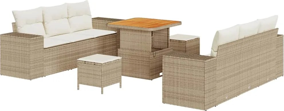 vidaXL Set de canapele pentru grădină 9 pcs Bej și crem Poli Rattan