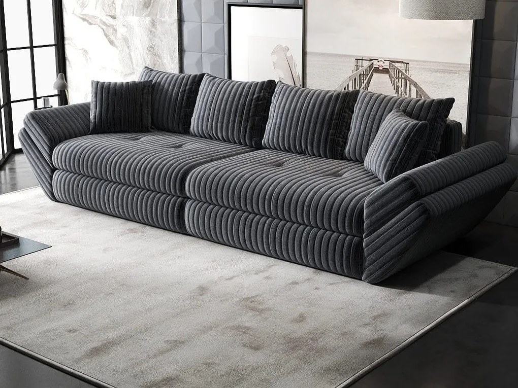 Canapea extensibilă dumonde cu ladă de depozitare si sezut confortabil din spuma high-density, Loana Ambience Gri 300x100 cm