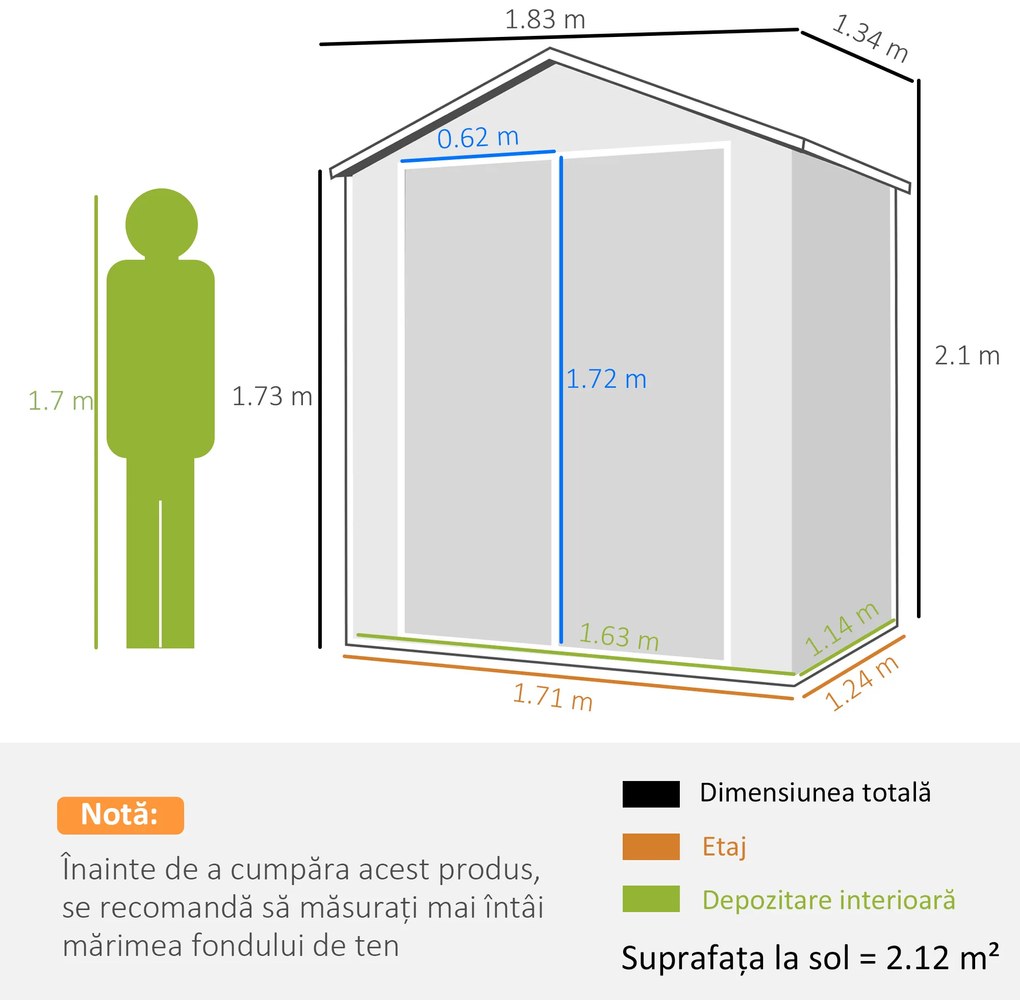 Outsunny Magazie Metalica pentru Gradina Gri Spatiu Depozitare Exterior | Aosom Romania