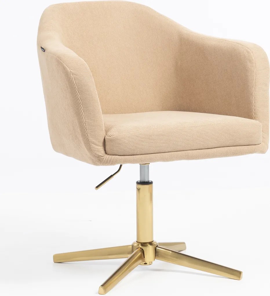 HR832CROSS Scaun Catifea Reiată Premium culoare Bej Ghimbir cu Bază Aurie
