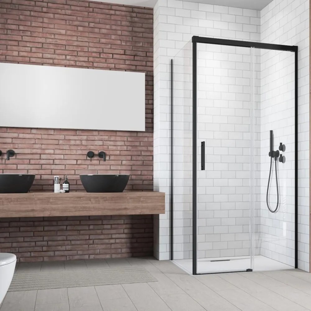 Cabina de dus dreptunghiulara cu usa glisanta Radaway Idea KDJ 130x100 cm finisaj negru mat-transparent dreapta