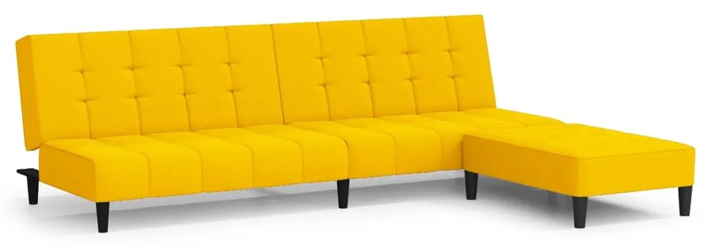 3080566 vidaXL Canapea extensibilă cu 2 locuri și taburet, galben, catifea