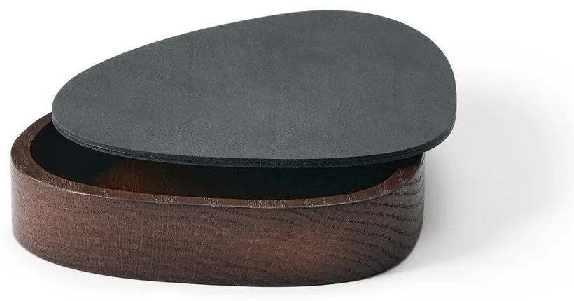 Cutie de depozitare gri antracit-maro din lemn și din piele ecologică cu capac, decorativă 14x12,5x3,5 cm Curve Nupo – LIND DNA