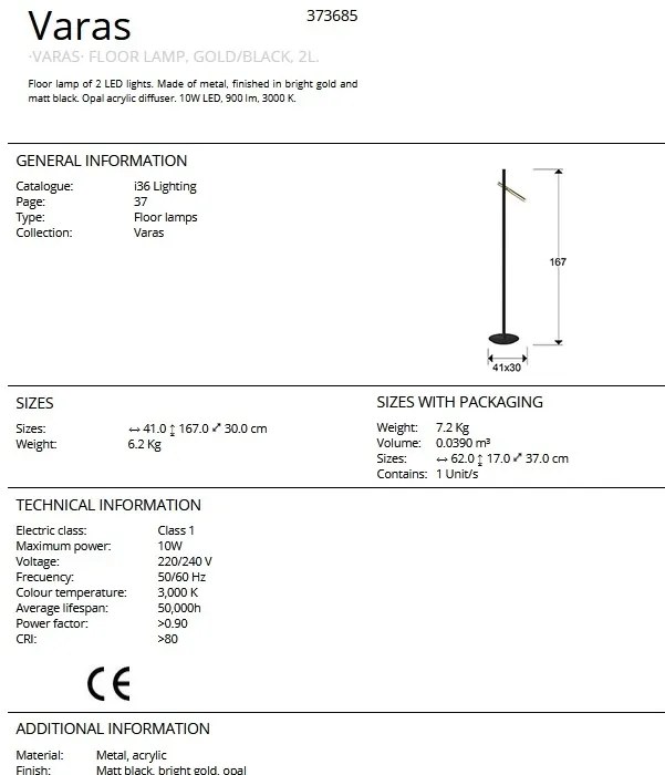 Lampadar LED dimabil design modern Varas negru/auriu