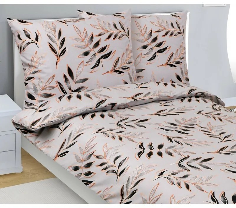 Lenjerie de pat din bumbac Bellatex Frunză gri, 140 x 220 cm, 70 x 90 cm, 140 x 220 cm, 70 x 90 cm