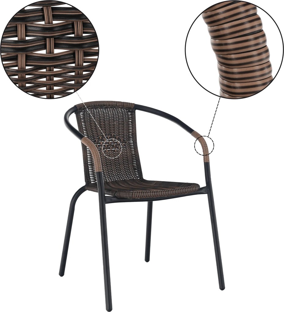 Scaun stivuibil, răchită sintetică maro/metal negru, DOREN