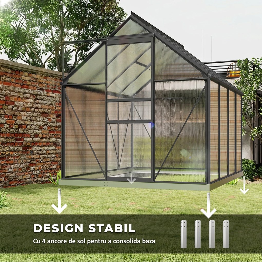 Outsunny Sera Walk-In Aluminiu &amp; Policarbonat – Ventilatie si Jgheab | Aosom Romania
