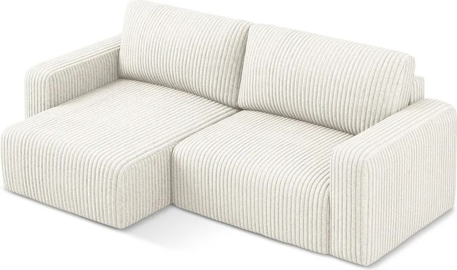 Colțar crem extensibil/cu spațiu de depozitare cu tapițerie din catifea reiată (cu colț pe partea stângă/cu șezlong) Kona – Makamii