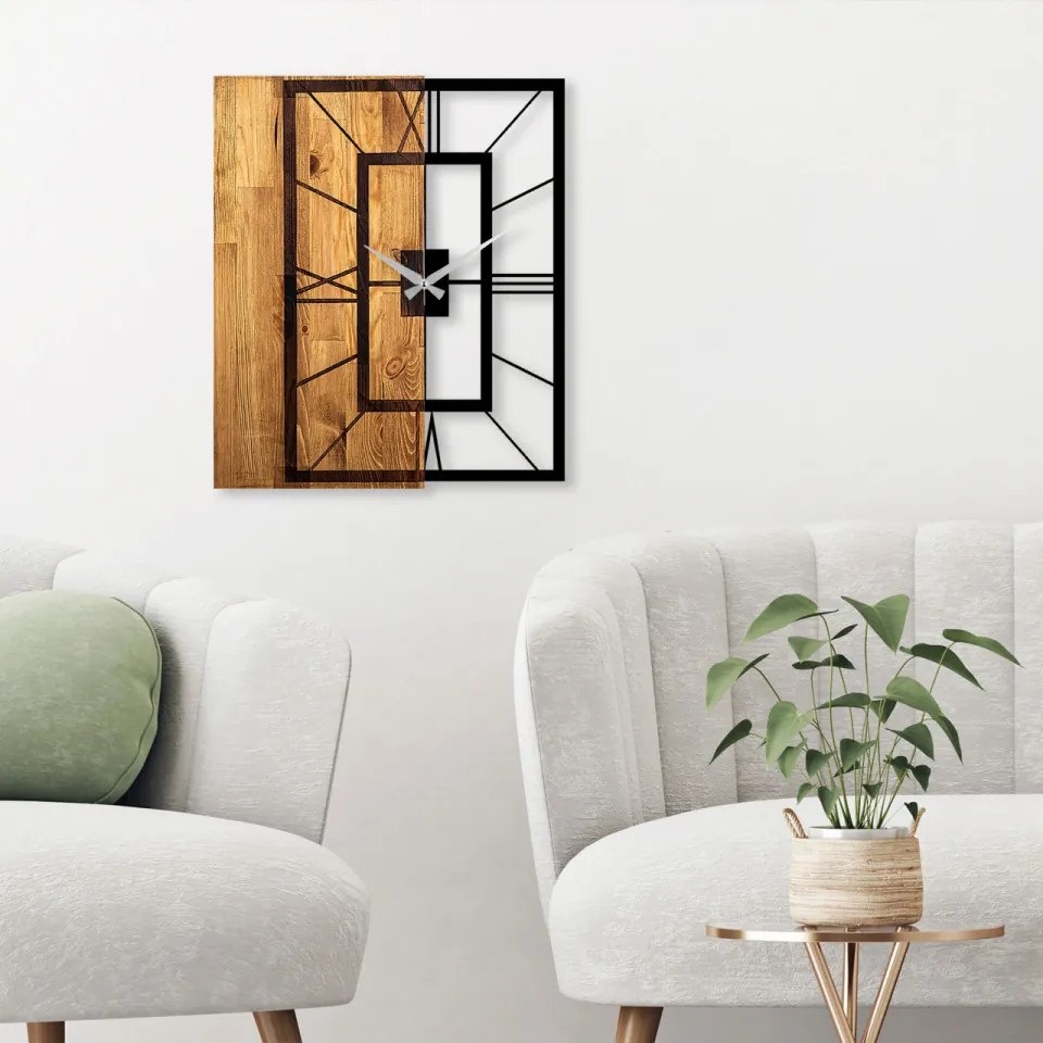 Ceas Decorativ de Perete Wooden Clock 37, Lemn / Metal