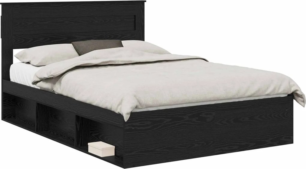 vidaXL Cadru de pat cu headboard Negru 150 x 200 cm Lemn de pin masiv