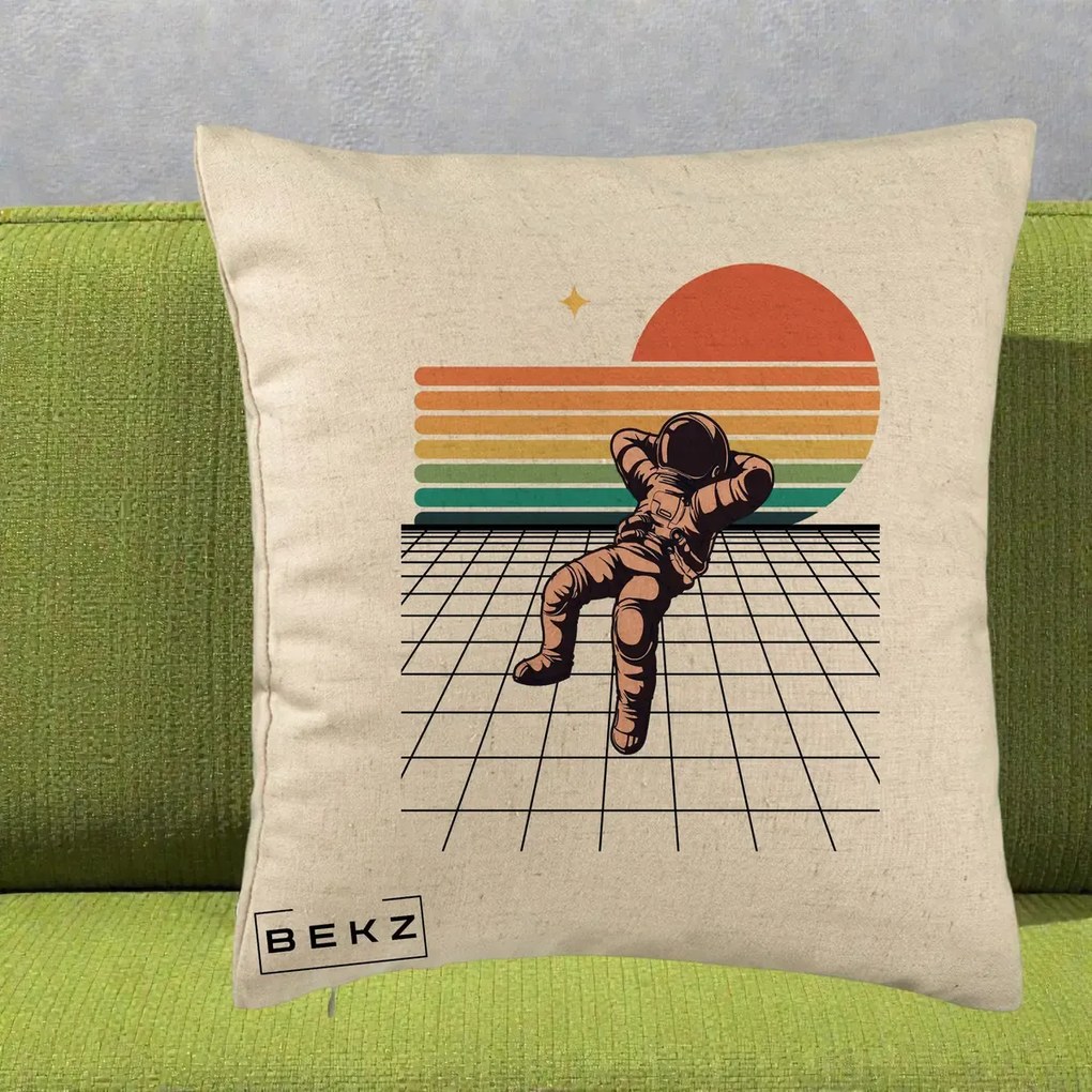 Perna Decorativa Astronaut Retro Space, 40x40 cm, Bej, Husa Detasabila, Perna Inclusa, BEKZ®