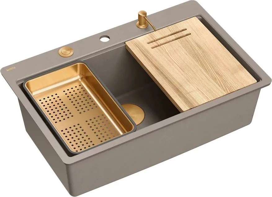 Statie de lucru incastrata Quadron Unique Marc 110 bej - cupru 1 cuva 75x49 cm