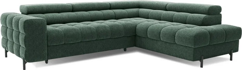 Colțar verde extensibil/cu spațiu de depozitare cu tapițerie din țesătură bouclé (cu colț pe partea dreaptă/în formă de ”L”) Ferucce – ELTAP