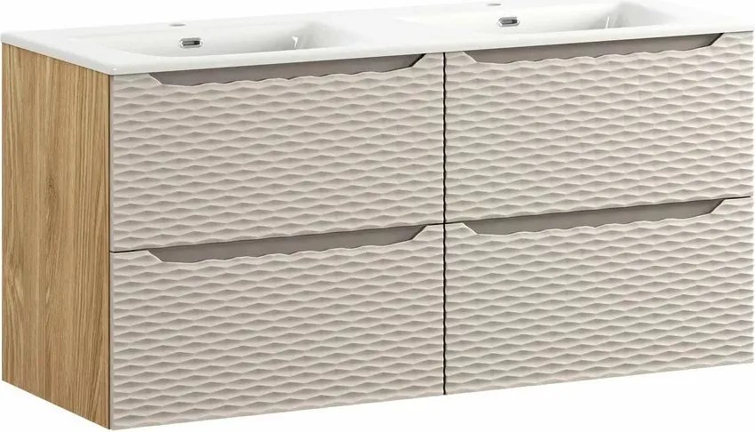 Set dulap baza suspendat 120 cm cu lavoar Comad Ocean bej si stejar uleiat