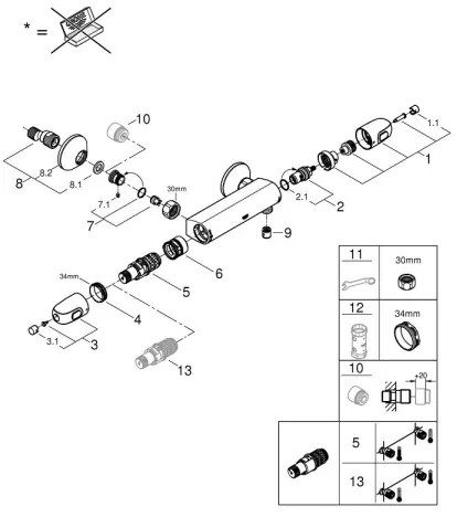 GROHE 34550000 - Baterie termostatică pentru duș GROHTHERM 1000 DN 15, crom