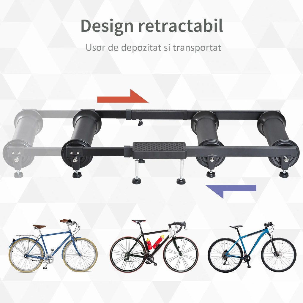 HOMCOM Trainer de Bicicletă Interioară, Suport Antrenament Reglabil, 49x16x82-130cm, Negru | Aosom Romania