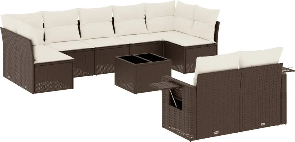vidaXL Set canapele de grădină cu perne, 10 piese, maro, poliratan