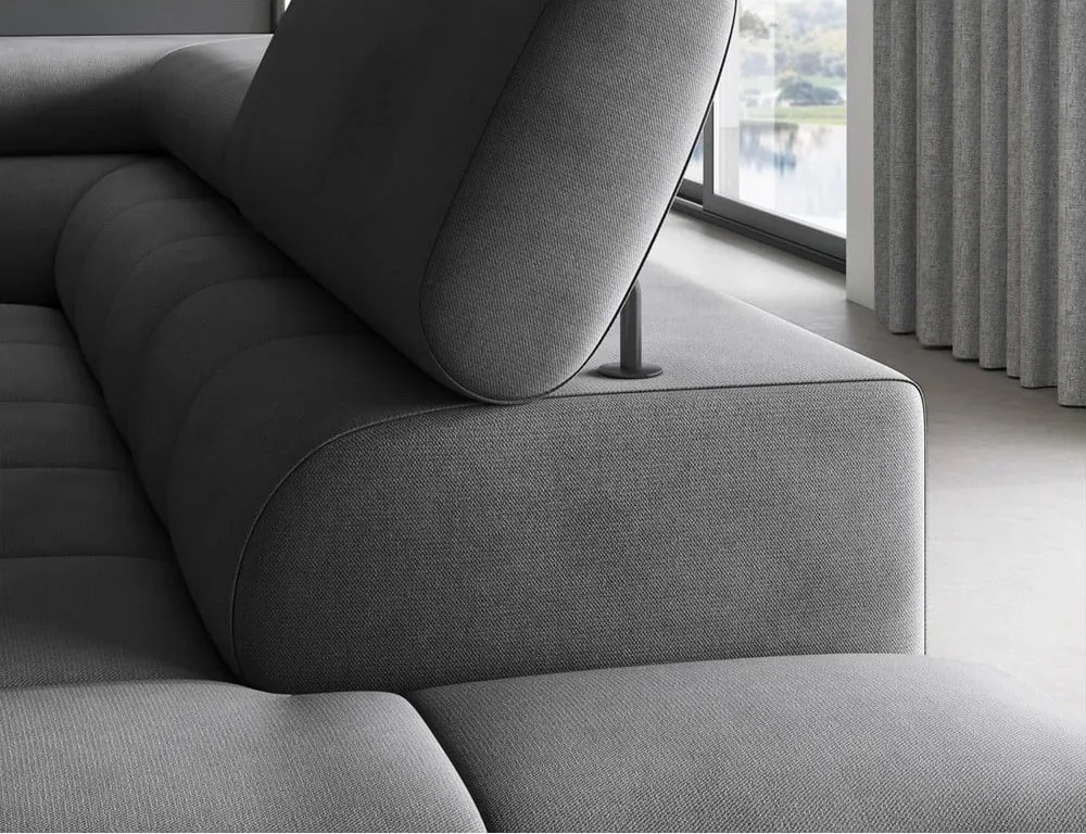 Colțar gri închis extensibil/cu spațiu de depozitare cu tapițerie din catifea (cu colț pe partea dreaptă/în formă de ”L”) Ferucce – ELTAP