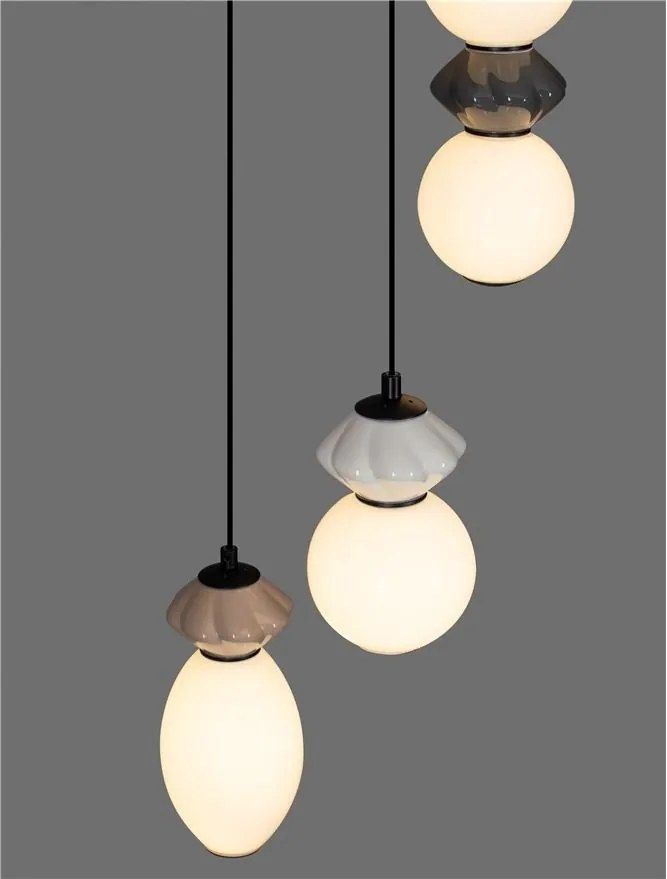 Lustra LED suspendata decorativa ceramica mocha, gri, alb, PALLINA 3L