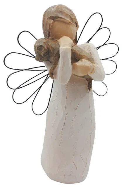 Figurina Inger cu catelus in maini, Laila, Bej, 12.5cm