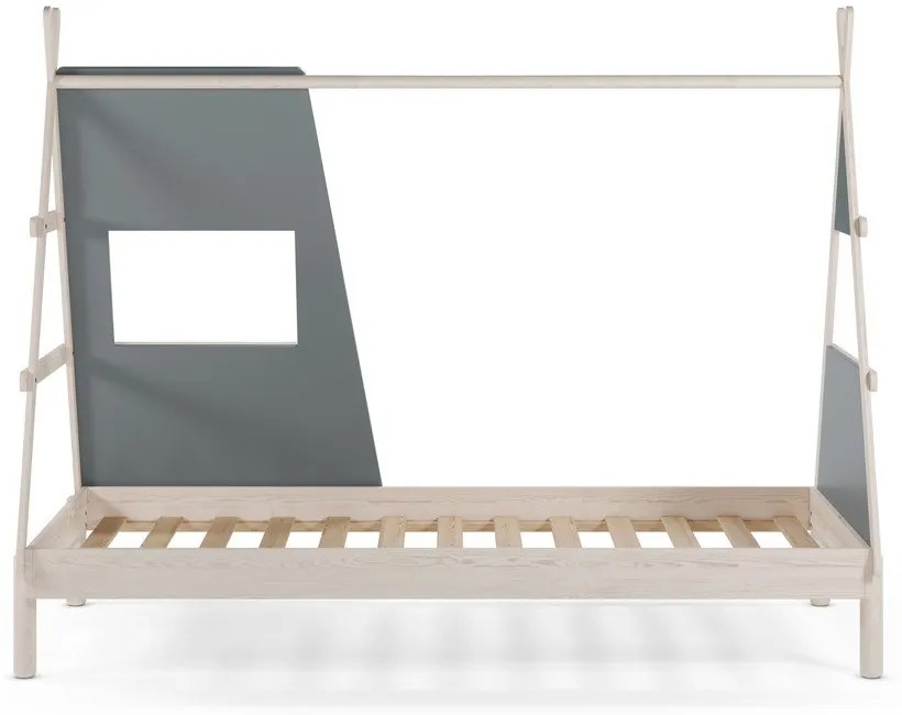 Pat pentru copii verde prăfuit de tip casă din lemn de pin cu somieră 90x200 cm Enola – Marckeric