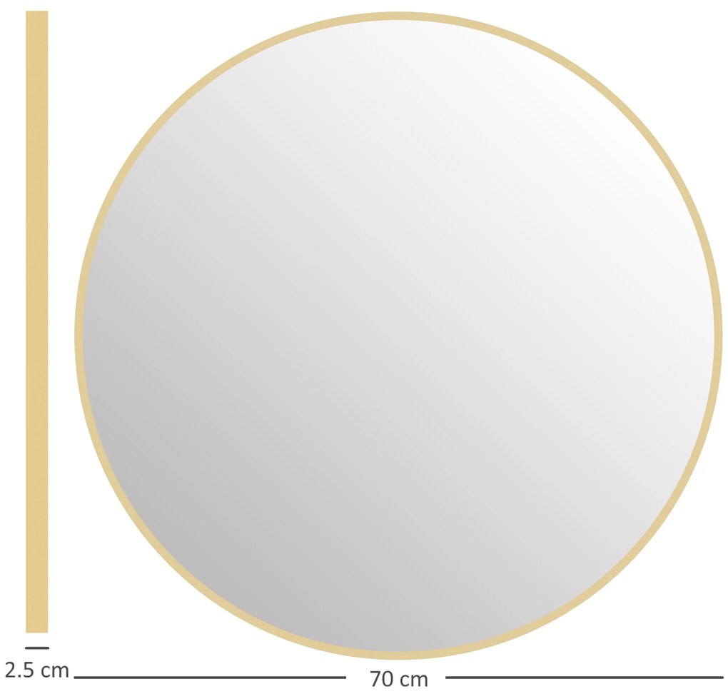 HOMCOM Oglindă Rotundă pentru Baie, din Sticlă și Oțel, Ø70x2.5 cm, culoare Auriu | Aosom Romania
