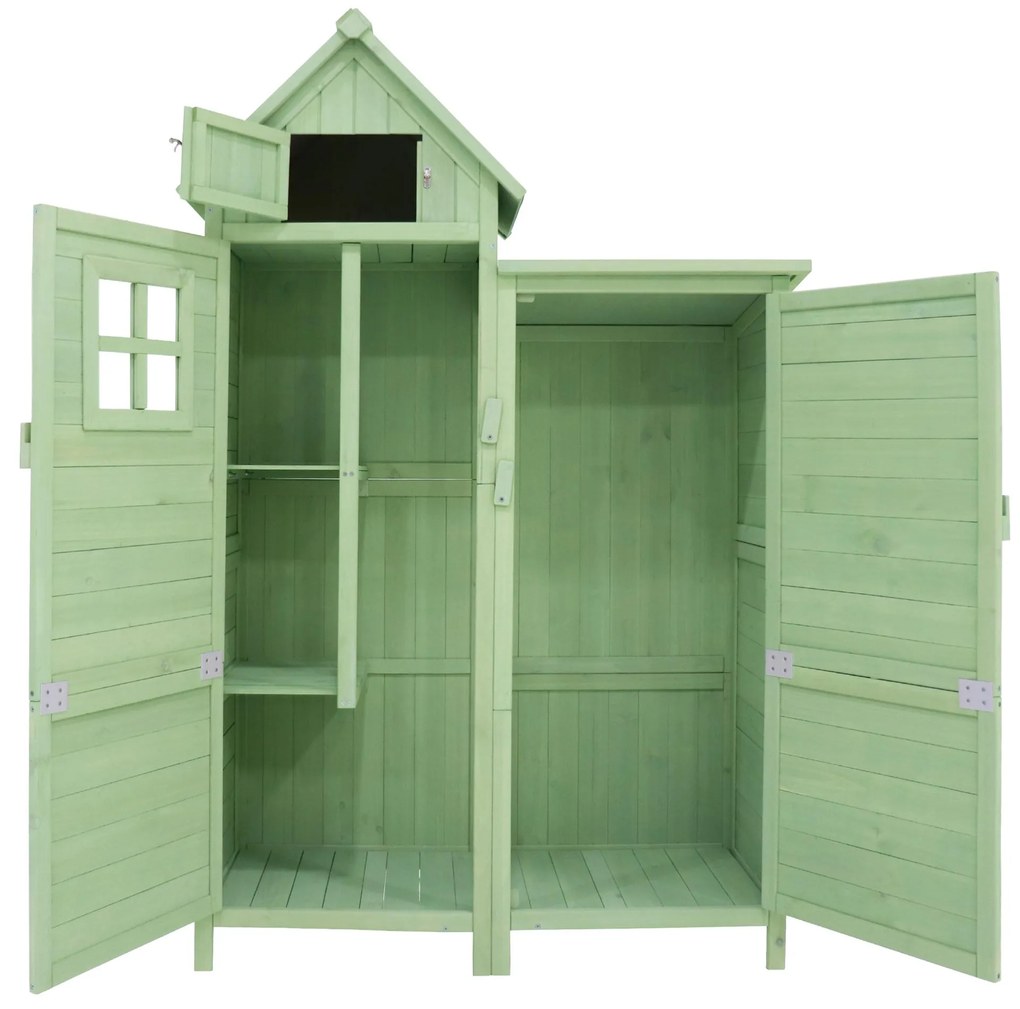 Dulap de grădină cu 2 rafturi, magazie de unelte cu spațiu de depozitare mare, 118 x 54 x 173 cm, Verde