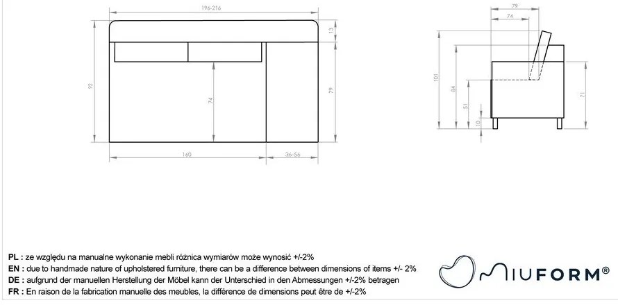 Șezlong gri antracit cu tapițerie din catifea reiată (cu colț pe partea dreaptă) Chic Charlotte – Miuform