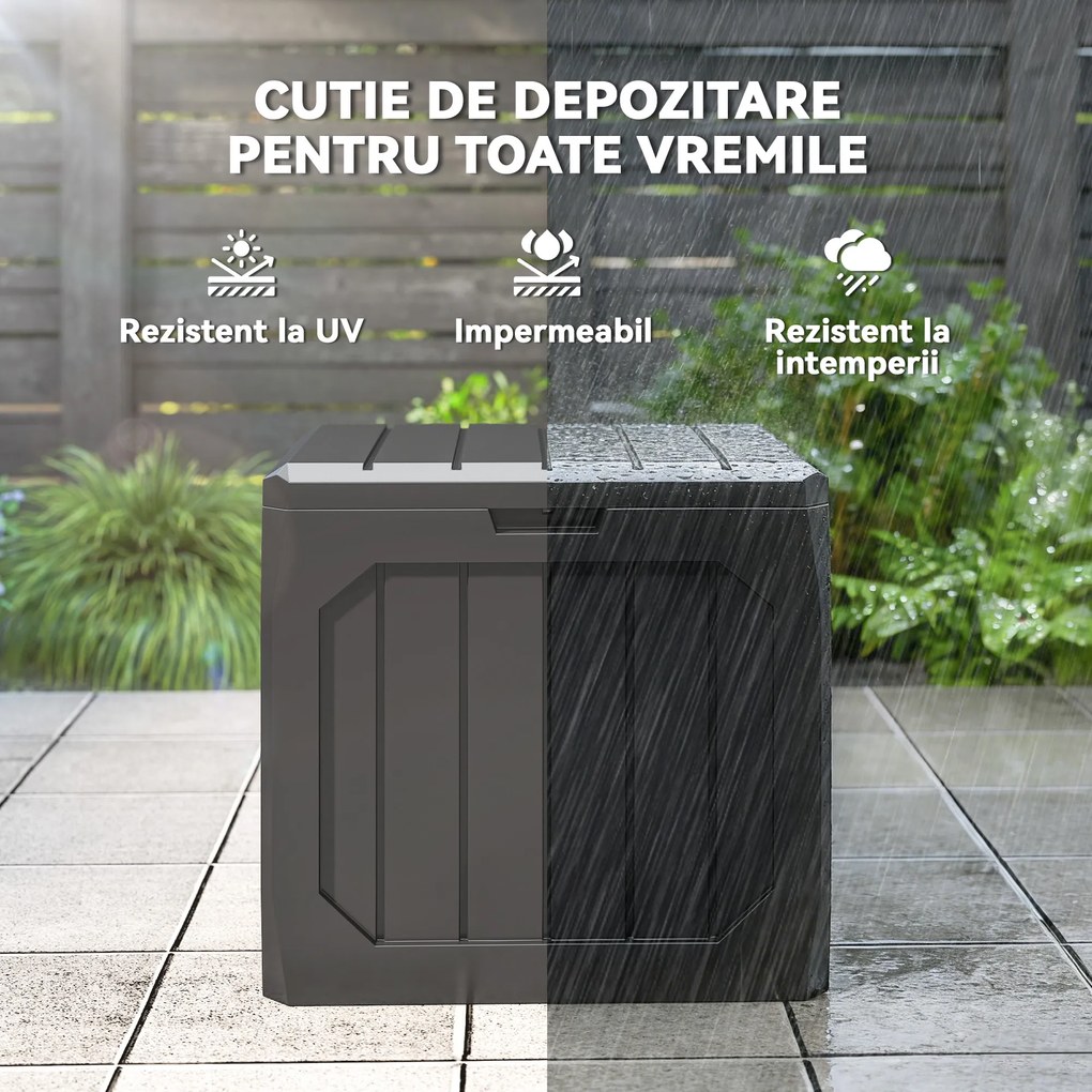 Outsunny Ladă de Grădină 121L din Plastic, Cutie de Depozitare pentru Exterior cu Mânere, Impermeabilă și cu Încuiere, 56x45x53 cm, Negru | Aosom Romania