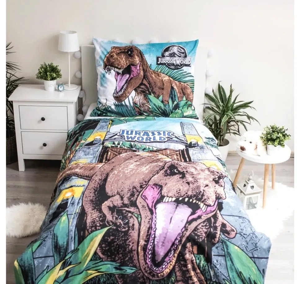 Lenjerie de pat din bumbac fosforescenta JURASSIC WORLD ROAR colorata Dimensiune lenjerie de pat: 70 x 90 cm | 140 x 200 cm