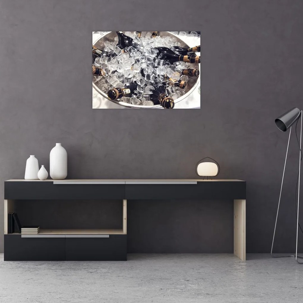 Tablou pe sticlă -șampanie la gheață (70x50 cm)