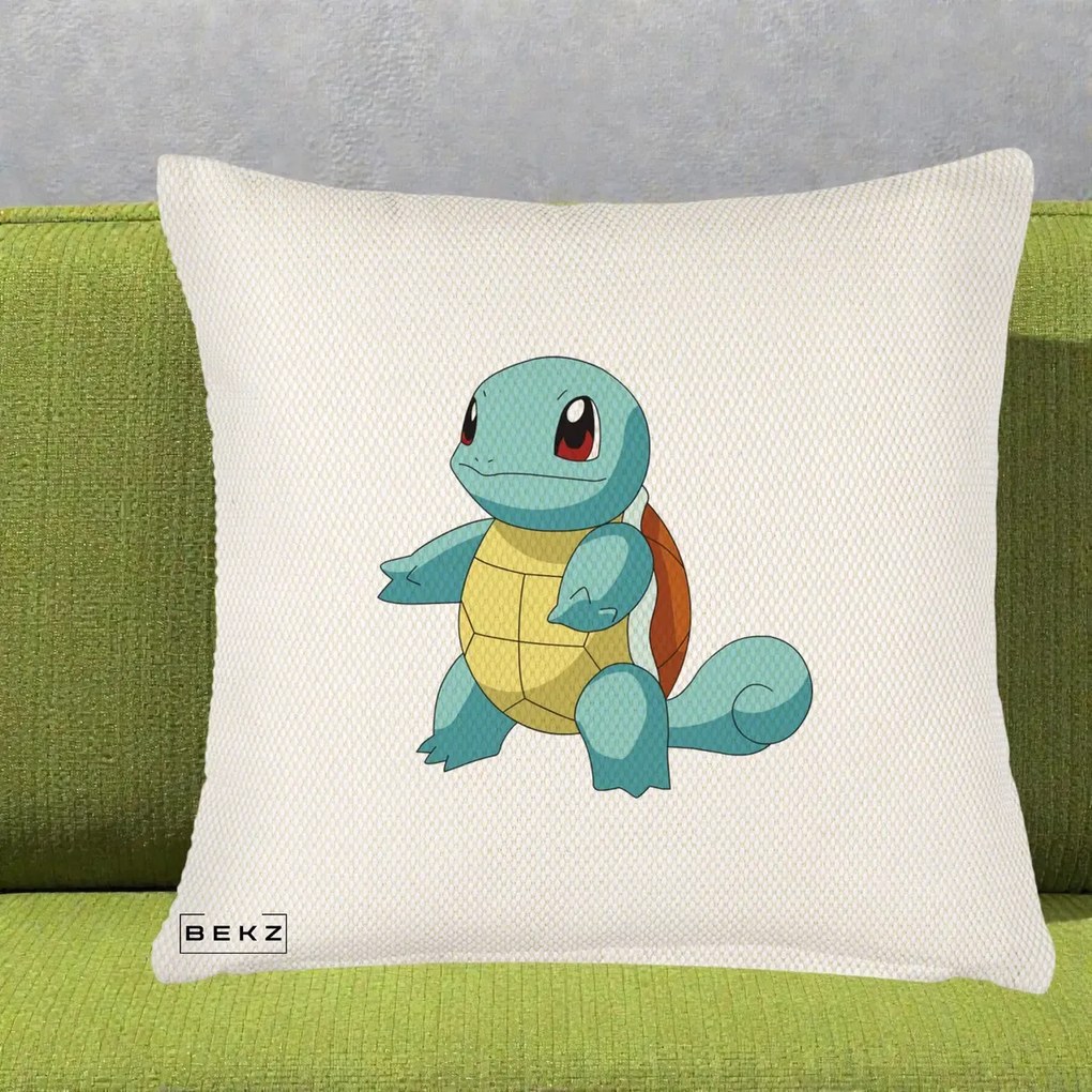 Perna Personalizata Squirtle Pokemon, 40x40 cm, Crem Reliefat, Husa Detasabila, Perna Inclusa, BEKZ®