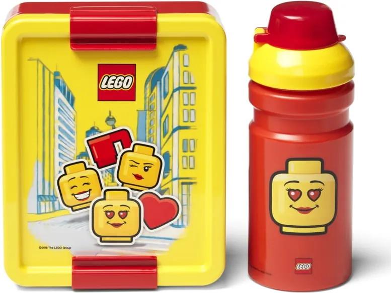 Set caserolă pentru gustări și sticlă LEGO® Iconic, roșu-galben