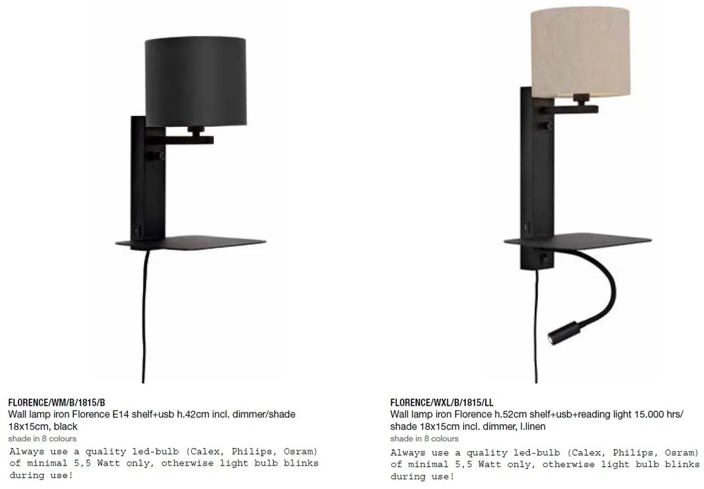 Aplica cu raft, reader LED, mufa USB si abajur textil alb Florence