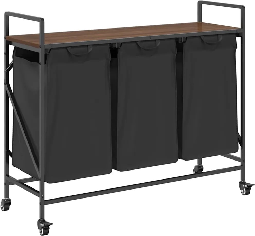 vidaXL Coș de rufe 3 compartimente cu roți stejar maro