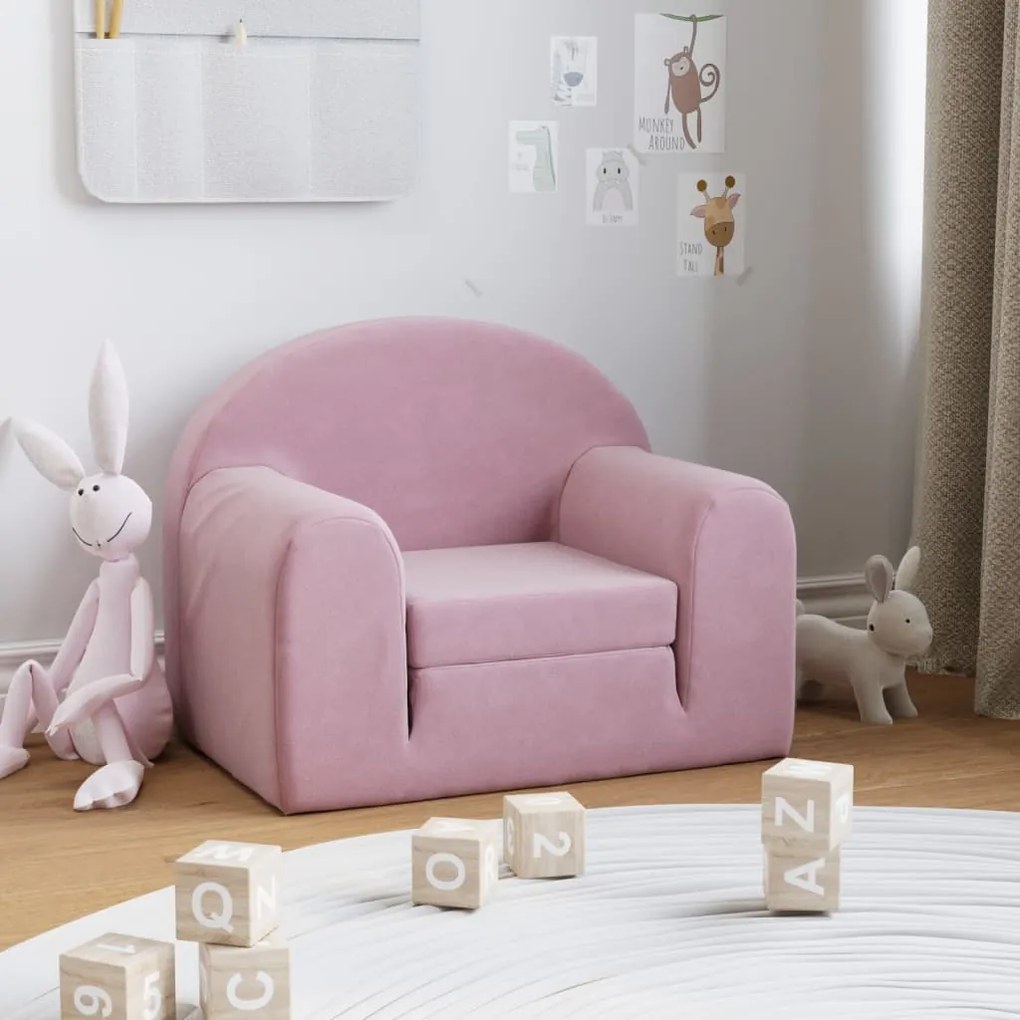 341802 vidaXL Canapea extensibilă pentru copii, roz, pluș moale