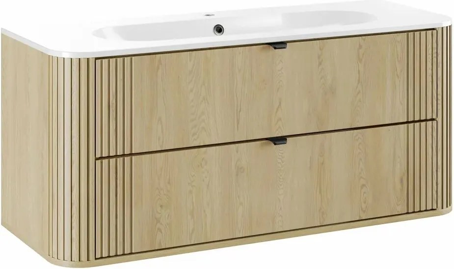Set dulap baza suspendat 120 cm cu lavoar Comad Ovalia stejar Cremona
