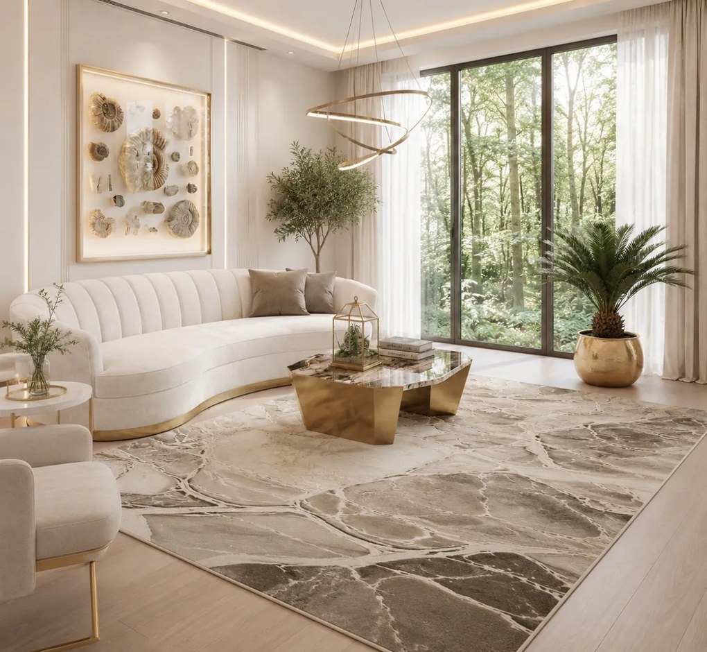 Covor Modern Living , Dormitor Dreptunghiular Marmara T156A Bej (Alege dimensiunea: 250 x 350)