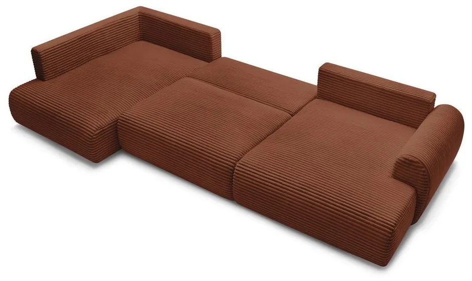 Colțar cărămiziu extensibil/cu spațiu de depozitare cu tapițerie din catifea reiată (cu colț pe partea stângă/în formă de "U") Lucien – Bobochic Paris