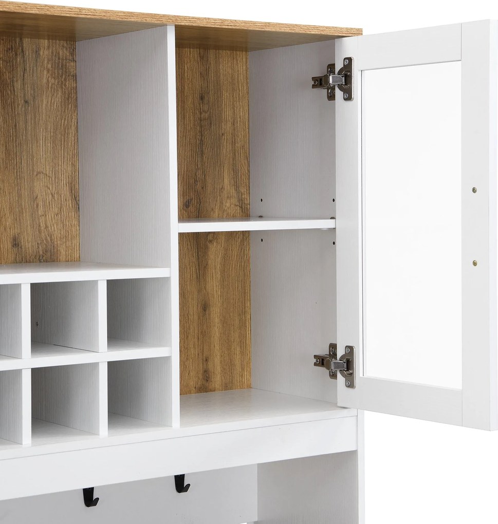 Bufet dulap înalt, Spațiu generos de depozitare cu 5 uși și 3 sertare, 94,5x30x175,5 cm, Alb