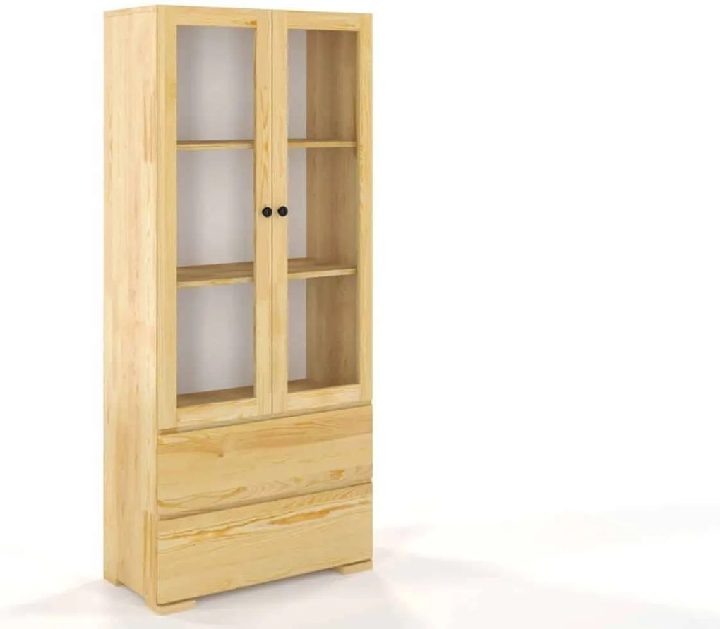 Vitrină lemn masiv TerraCraft Pin 2 Sertare, 80 × 38 × 182 cm - Natural