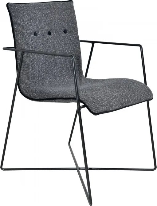 Scaun dining cu brațe tapițat eclectic din metal și stofă tweed, gri, cu picioare negre încrucișate, 87 x 60 x 53 cm, „Saint-Tropez”